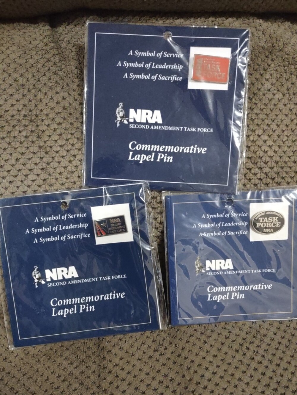 Second Amendment NRA Task Force Lapel Pin, New, Excellent Condition, Lot Of 3